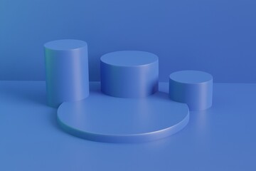 Product display podium with blue abstract background. 3D rendering