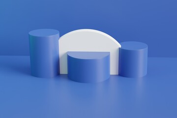 Product display podium with blue abstract background. 3D rendering