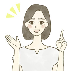 身振り手振りで説明する若い女性のイラスト