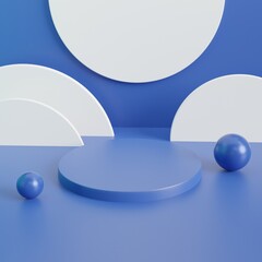 Product display podium with blue abstract background. 3D rendering