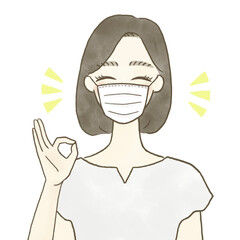 マスク着用を呼びかける若い女性のイラスト