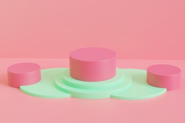 Product display podium with pink abstract background. 3D rendering