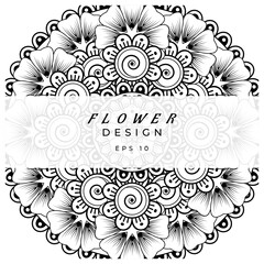 Mehndi flower for henna, mehndi, tattoo, decoration. decorative ornament in ethnic oriental style. doodle ornament. coloring book page.