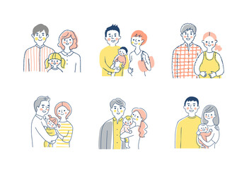 複数の若い家族　笑顔　上半身　セット