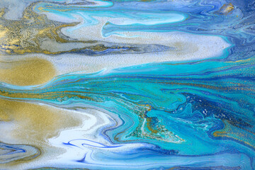 Turquoise imitation stone artwork background. Blue liquid texture.