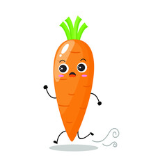 Vector illustration of carrot character with cute expression, run, panic, happy, funny, carrot isolated on white background, simple minimal style, vegetable for mascot collection, emoticon, kawaii