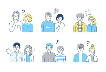 複数のカップル　困った表情　上半身　セット