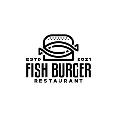 combination of a burger and a fish. good for burger restaurant, bistro, cafe or any business related with burger.