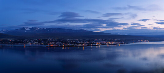 Panoramic beautiful summer view of Akureyri in Iceland
