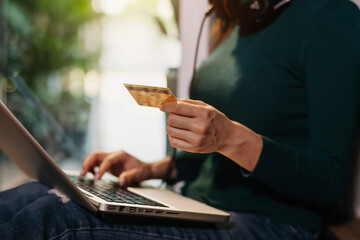 Woman using mobile smart phone, online payment, banking and online shopping ..
