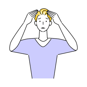 worried man touching hair, simple style clip art preview
