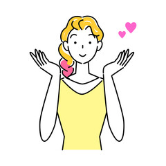 Fototapeta premium ヘアケア ヘアカラーで毛先をピンク色に染めて喜んでいる笑顔の可愛い女性 イラスト シンプル ベクター