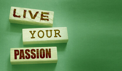 Live your passion words written on wooden blocks. live your dream predestination self motivation coaching concept