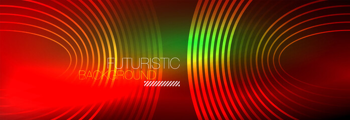Dark abstract background with glowing neon circles. Trendy layout template for business or technology presentation, internet poster or web brochure cover, wallpaper