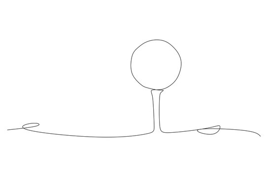 Continuous one line drawing of a Continuous line drawing of golf ball on tee. Healthy sport concept. Modern continuous line draw design for golf tournament poster graphic vector illustration