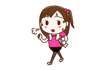 ＜全身・正面＞ペットボトルを持って汗だくでウォーキングをする少女