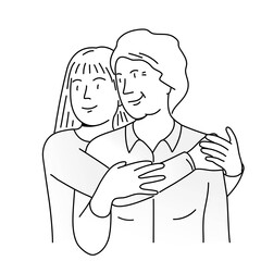 Young girl hugs an elderly woman.