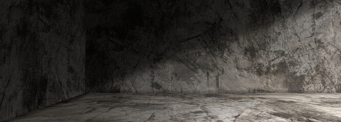 Empty black, dark, and gray abstract cement wall and studio room, interior texture for display...