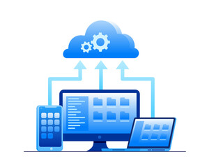 Database protection on cloud, data center security. Cloud storage landing page website illustration flat vector banner