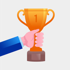 Achievement trophy and winning prize flat vector illustration banner and landing page 