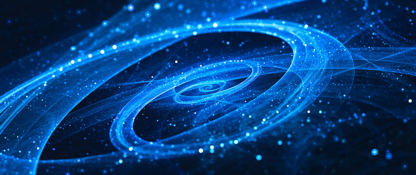 Blue glowing spiral galaxy with stars