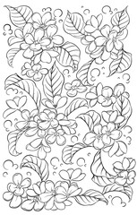 Digital illustration of osmanthus fragrans flowers, black and white.