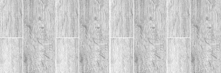 Panorama of White wood grain floor ceramic tiles texture and background seamless