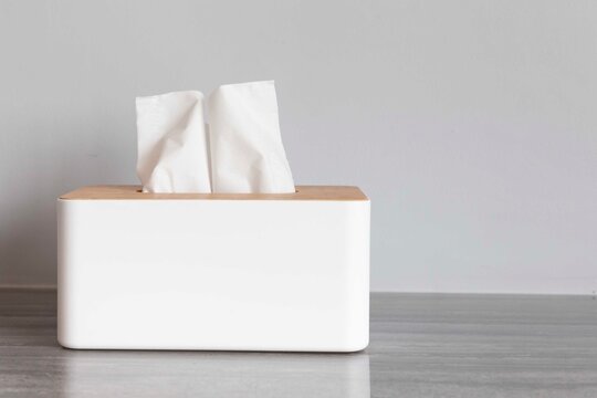 Square white wooden box for tissue paper towels