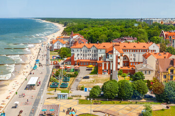 Zelenogradsk, Russia, June 23, 2021. View to the city from ferris wheel on embankment