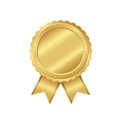 Gold stamp with ribbon isolated on white background. Luxury seal. Elements vector design