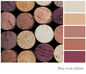 Wine corks background in a colour palette with complimentary swatches