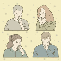 set of illustration of people coughing with hand drawn style