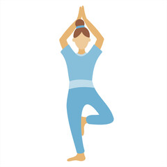 The woman stands in the Vrksasan or Tree pose. The main asana in yoga. Meditation and relaxation. Healthy lifestyle woman