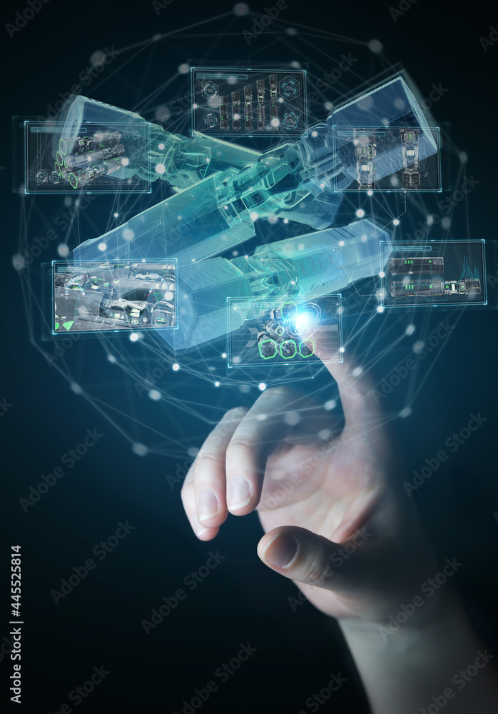 Aufkleber man hand holding and touching green renewable energy battery 3d rendering