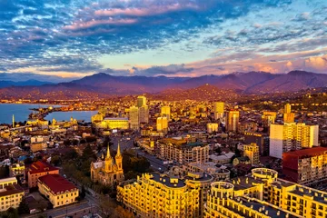 Foto op Canvas Batumi, Georgia - May 3, 2021: Beautiful aerial view of the city during sunset © Dmitrii