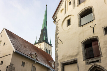 Fototapeta na wymiar Tallinn, Estonia. St. Olaf's Church (Oleviste kirik), a 12th Century Baptist in the Old Town