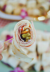 Sandwiches twisted roll tortilla wraps with ham cheese and vegetables
