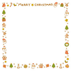 クリスマスのフレーム　手描き　正方形