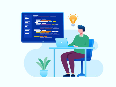 Coding developer technology flat vector illustration banner and landing page