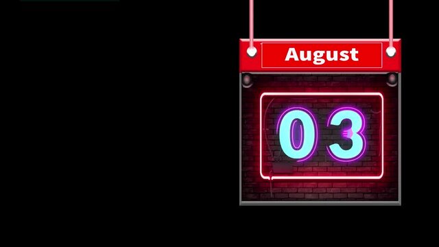 August 3th. Image of august 03, calendar on Black background with empty space for text. Summertime