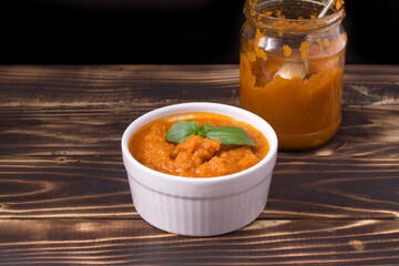 Squash spread, zucchini caviar and ingredients. Healthy food
