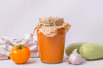 Squash spread, zucchini caviar and ingredients. Healthy food