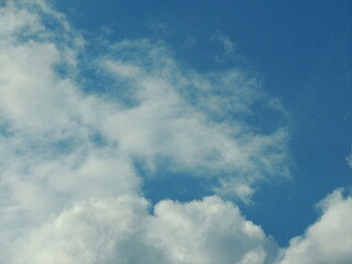 Blue sky with clouds over Russia. Summer skies. Russian sky with clouds. Gray-white and blue...