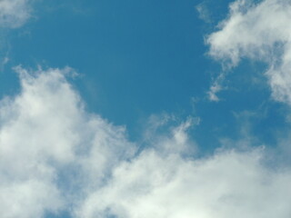 Blue sky with clouds over Russia. Summer skies. Russian sky with clouds. Gray-white and blue...