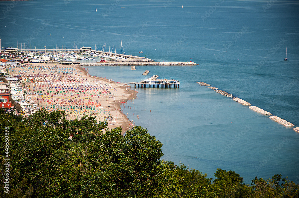 Wall mural aerial shot of touristic gabicce monte beach in pesaro and urbino province, italy