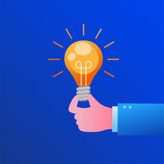 Hand with bulb light brainstorming concept flat vector illustration banner and landing page 