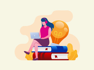 Online business or freelancer concept flat vector illustration banner and landing page