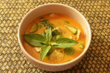 Thai Pork Red curry soup.  Popular food menu of Thai family.