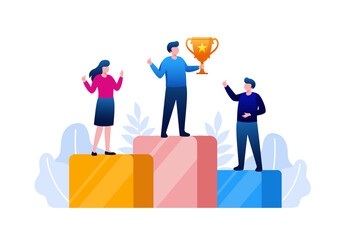 Vector illustration concept of group of business. Achievement trophy and reward. Teamwork, character, vector, illustration banner and landing page

