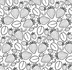 Seamless pattern with outline strawberry and leaves. Seamless vector print for fabric, cover paper, wallpapers, web.